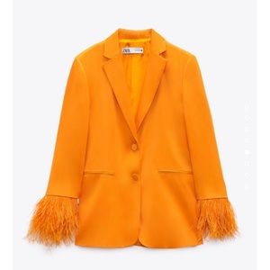 Zara orange satin feather blazer. Size medium 3308/839. Brand new